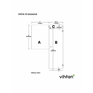 Vihtan Saunan lasiseinä 13 ovi + ylälasi + puolilasi black glass