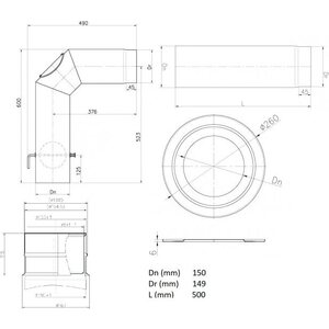 90º kulmasetti T400 valmistakkoihin Ø150 mm, 60x40cm+ 50cm, musta