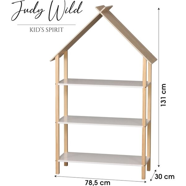 Judy Wild Kid's Spirit Lasten kirjahylly 3 tasolla 78x30xK131cm, mäntyjalat, beige/valkoinen