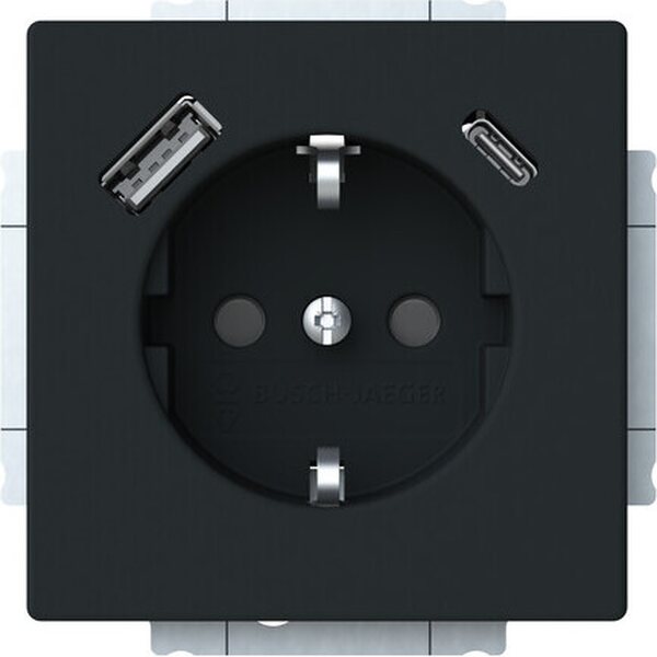 ABB Pistorasia Impressivo 1-os maadoitettu, 2 x USB A +C laturilla, matta musta