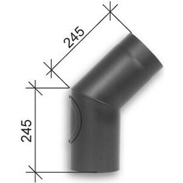 Savuhormin kulma 45° Ø120 musta T600 nouhousluukulla OUTLET