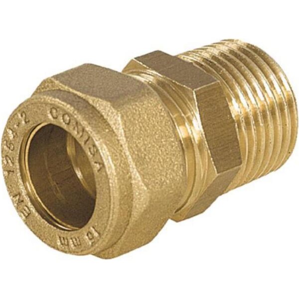 Puserrusliitin suora UK messinki 18mm x 1/2"
