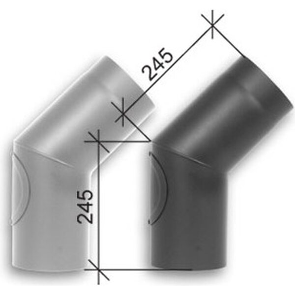 Savuhormi T600 kulma 45° nuohousluukku Ø150